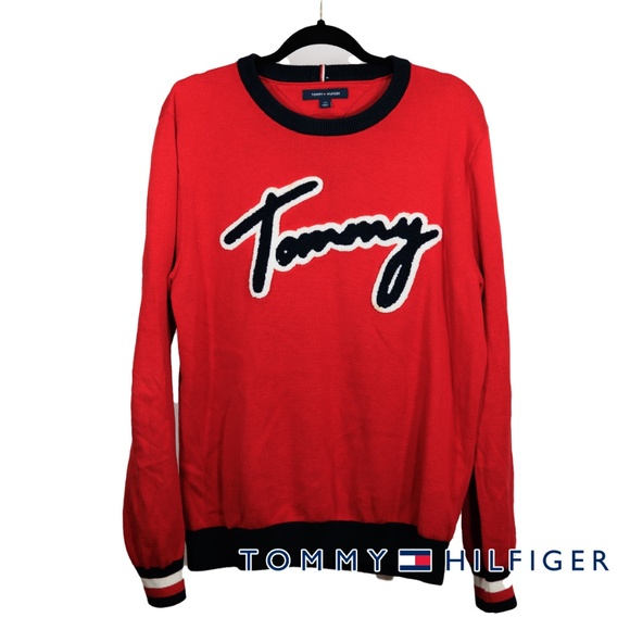 Tommy Hilfiger Other - Tommy Hilfiger Raised Embroidery Cotton Knit Sweater Mens Size LG